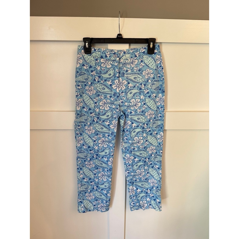 Lilly Pulitzer Kelly Skinny Ankle Pants featuring a blue fish print size 4